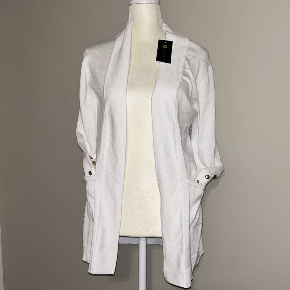 JM Collection Petite White Old Money Cardigan Sweater